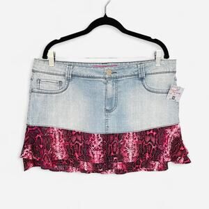Vintage Y2K Glo Denim Mini Skirt with Hot Pink Detail